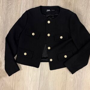 Zara Black Blazer/Jacket with Gold Accents Cropped
